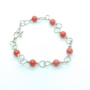Handmade Sterling and Coral Bracelet